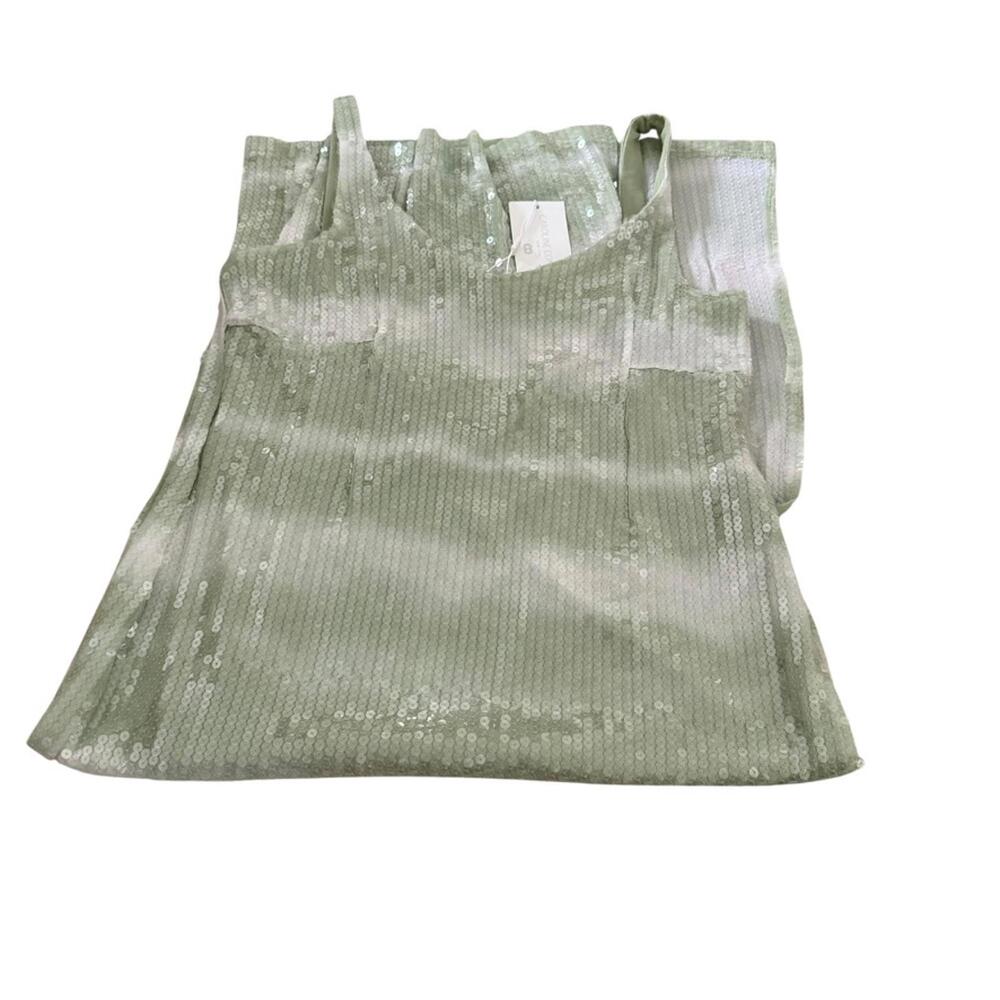 NWT Caroline Constas Clear Sequin Green White Striped Ombre Tie Dye Dress L10/12 - Picture 7 of 10